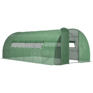 Outsunny Reinforced Walk-In Polytunnel Greenhouse with Metal Hinged Door (3 x 6M)
