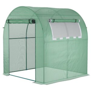 Outsunny Walk in Polytunnel Greenhouse with Roll-up Window and Door Green