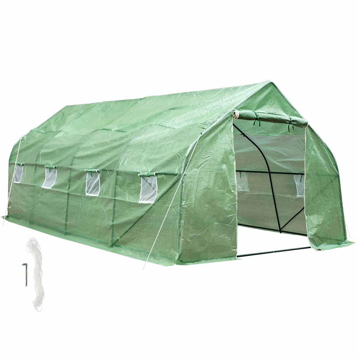 Tectake Polytunnel Greenhouse Tent With 8 Windows 600X300X205cm Green