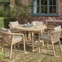 Kettler Cora Rope and Acacia Wood 4 Seat Round Garden Furniture Dining Set, End of May 2024
