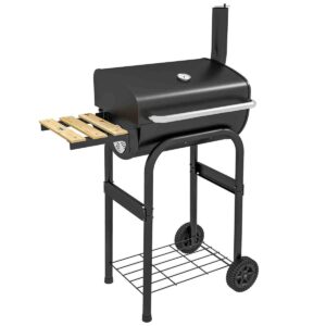 Outsunny Charcoal Barbecue BBQ Grill Trolley with Shelves, Lid and Thermometer