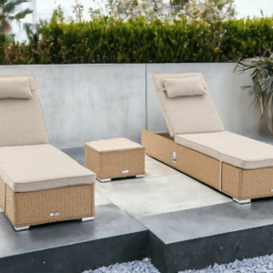 Rattan Garden Sun Lounger Set in Willow - 2 Loungers, 1 Table - Miami - Rattan Direct