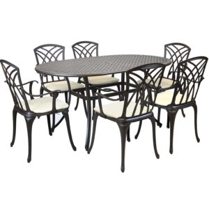 Charles Bentley Metal Cast Aluminium 7 Piece Stamford Garden Furniture Patio Set With Cushions