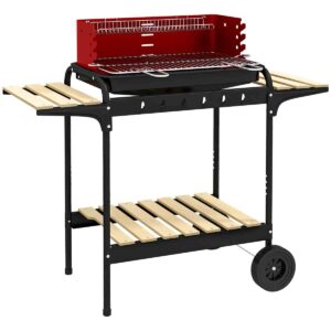 Outsunny Charcoal Barbecue BBQ Grill Trolley with 5-level Grill Height Ash Catcher