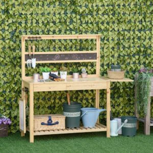 Outsunny Potting Bench Table Workstation W/ Chalkboard Sink Hooks And Drawer