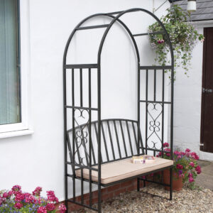 Gablemere Metal Garden Arch and Bench with Cushions (Gun Metal Grey)