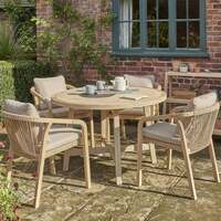 Kettler Cora Rope and Acacia Wood 4 Seat Round Garden Furniture Dining Set