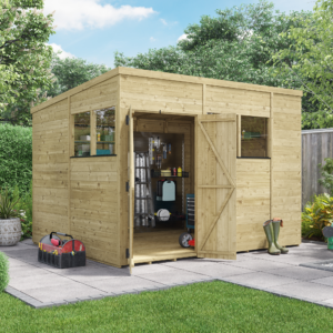 BillyOh Switch Tongue and Groove Pent Wooden Shed - 10x8 Windowed 15mm Garden Shed - 10 x 8ft Shed