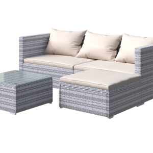 Garden Furniture 4 Seats PE Rattan Patio Set Outdoor Sofa Table with Backrest Cushion Grey